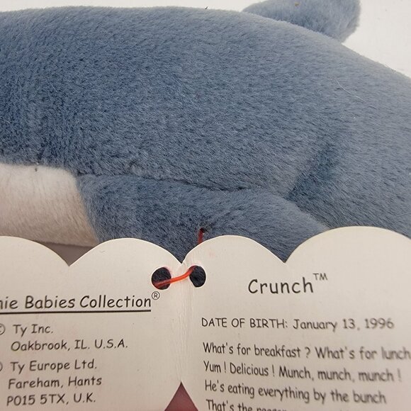 TY Beanie Baby‎ Shark CRUNCH THE GREAT WHITE China PVC MWBMT 1996 - Picture 4 of 4